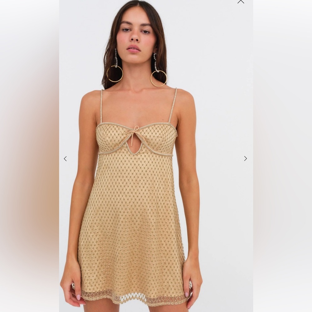 Small For Love & Lemons Glitter Slip Dress in Gold